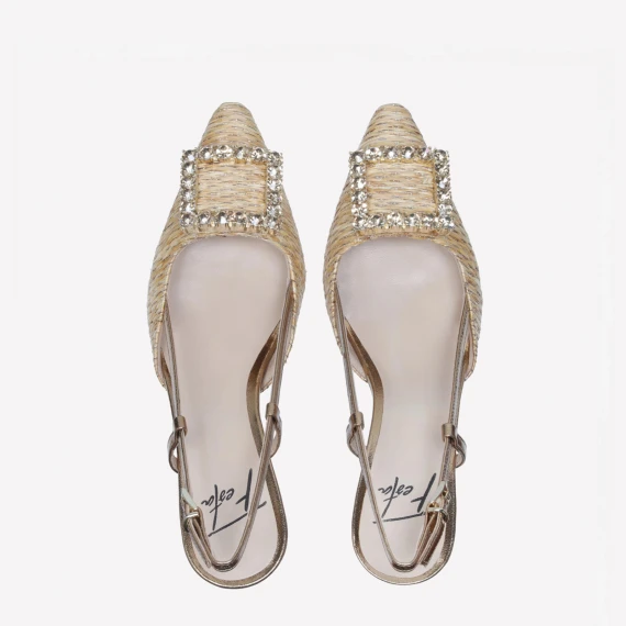 Slingback Stefy in rafia e pelle beige 
