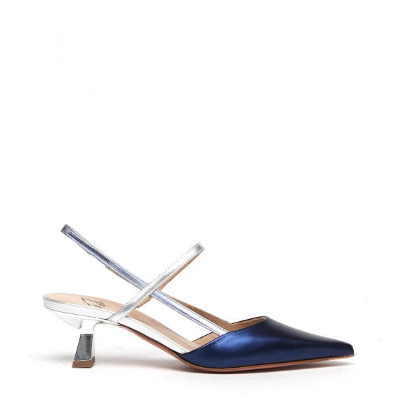 Slingback Amai in pelle blu avio silver 