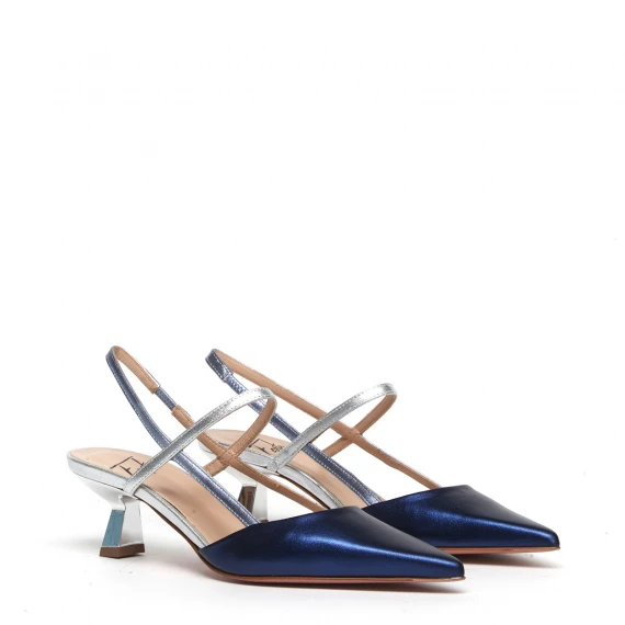 Slingback Amai in pelle blu avio silver 