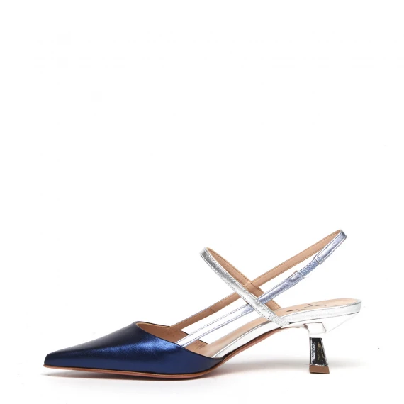 Slingback Amai in pelle blu avio silver 