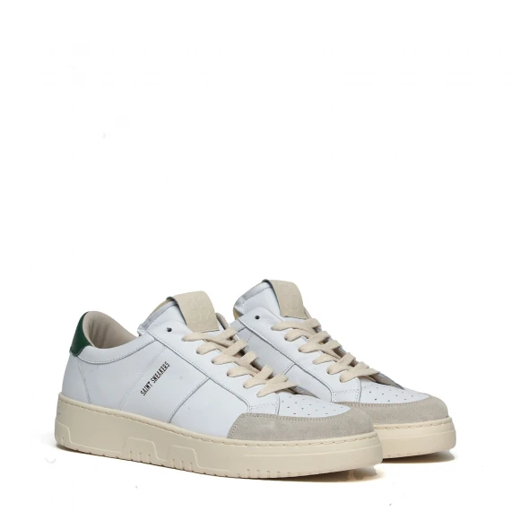 Sneakers Sail in pelle bianca punta in pelle scamosciata grigia talloncino verde 