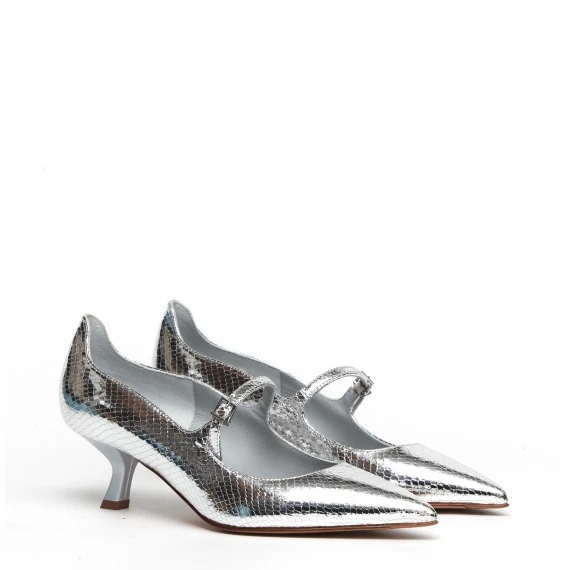 Cinturino Carlotta in pelle stampata argento 
