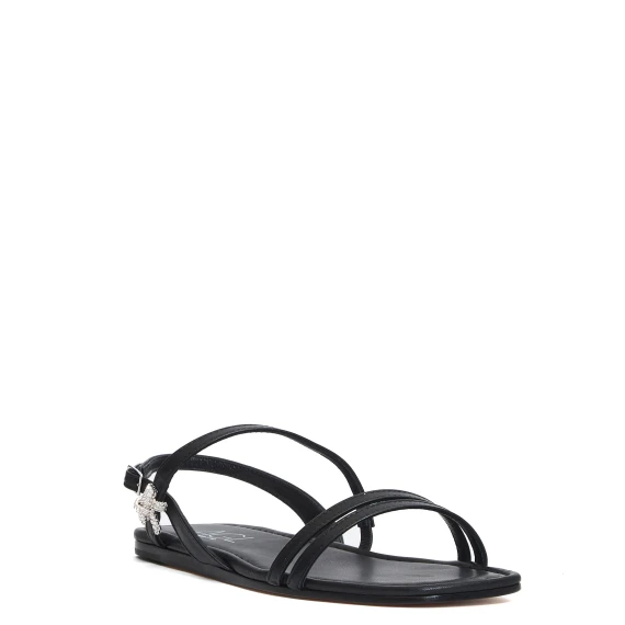 sandalo flat cinturini nero fiocco strass