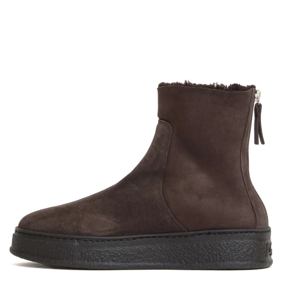 stivaletto camoscio ebano con pelo interno