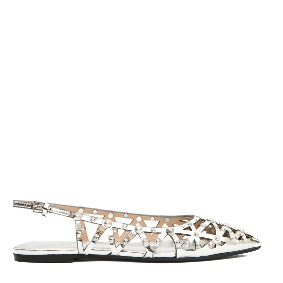 slingback pelle argento laserta con borchie