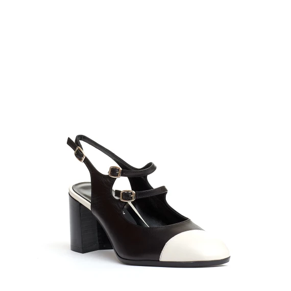 slingback cinturini nero e panna tacco 80 mm