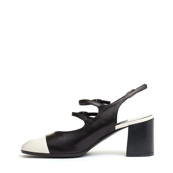 slingback cinturini nero e panna tacco 80 mm