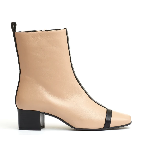 stivaletto pelle beige e nero tacco 40 mm