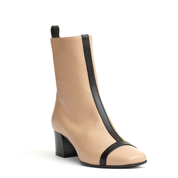 stivaletto pelle beige e nero tacco 40 mm