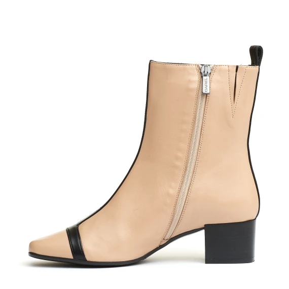 stivaletto pelle beige e nero tacco 40 mm