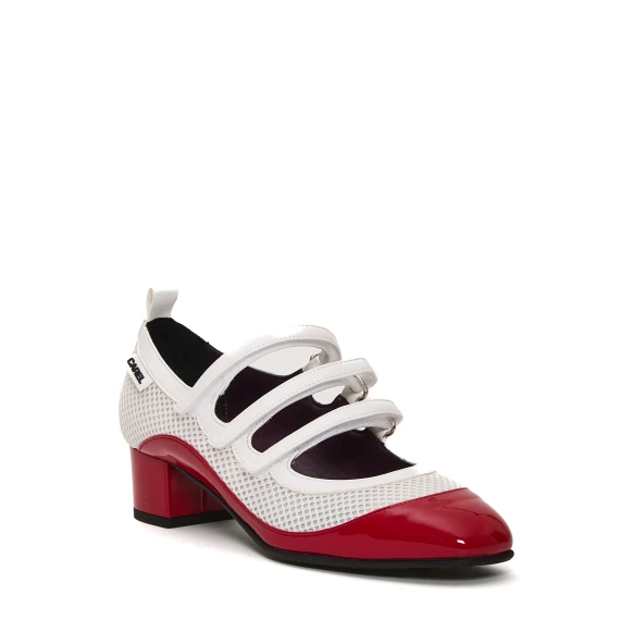 pump tacco 4 cm rete bianca e rossa