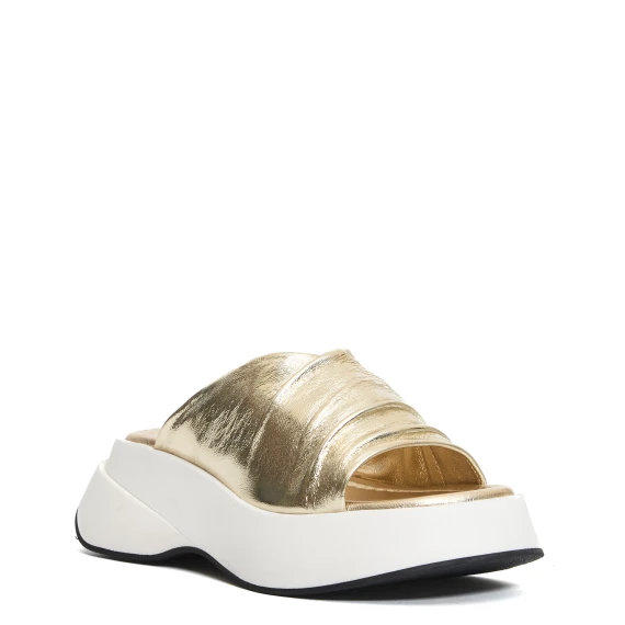 ciabatta zeppa in pelle platino