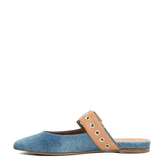 sabot tessuto jeans e cuoio