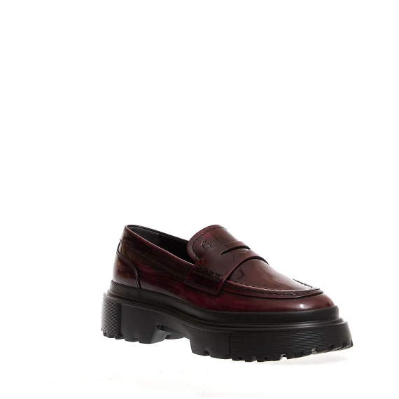 mocassino carroarmato in pelle bordeaux