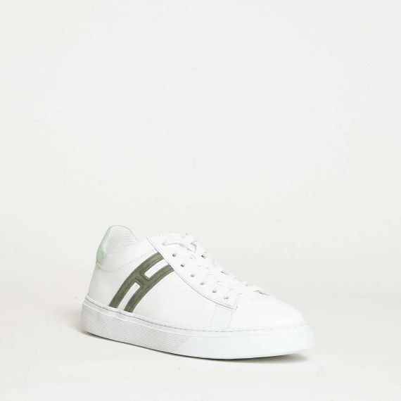 sneakers fondo cassetta in pelle bianca H verde 