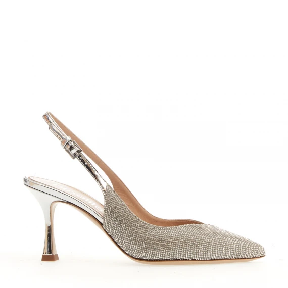 slingback argento e strass tacco 75 mm - Taglia 40 - Ninalilou