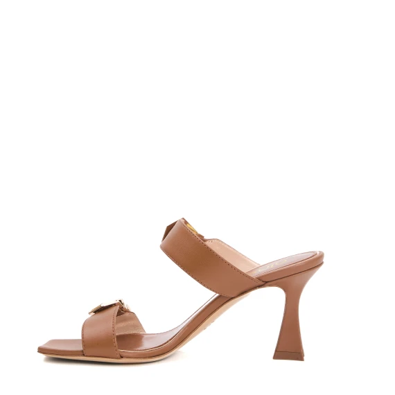 sandalo ciabatta doppia fascia cuoio tacco 75 mm