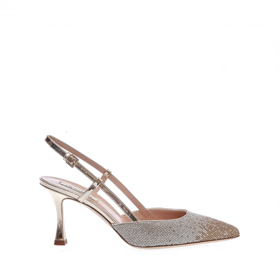 slingback argento e oro strass tacco 75 mm - Taglia 37 - Ninalilou