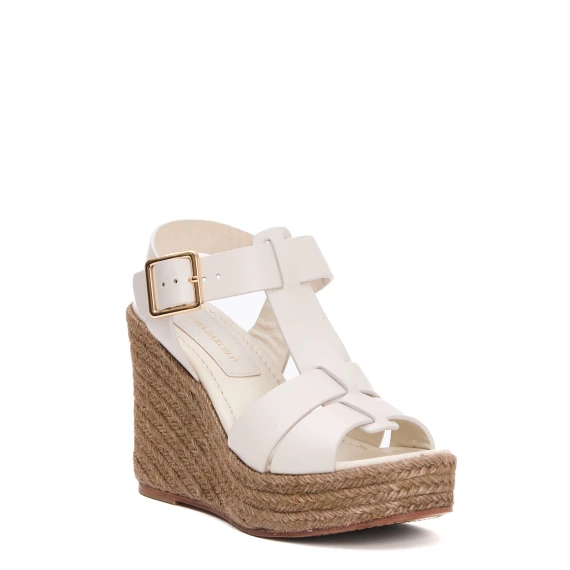 sandalo zeppa corda e pelle bianca
