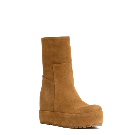 stivaletto zeppa interna 8 cm camoscio cuoio