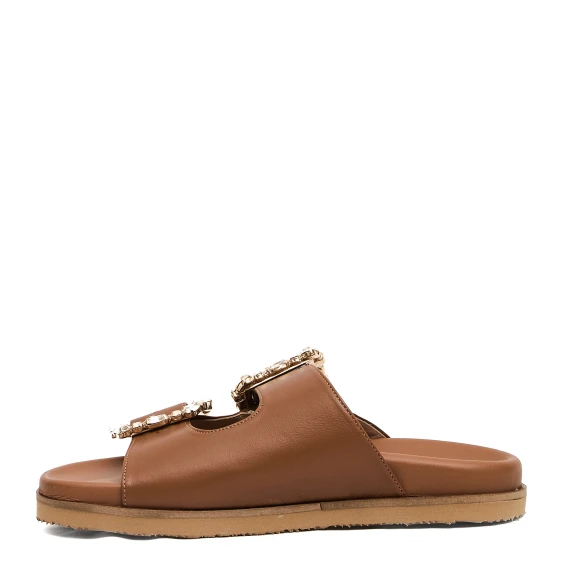 ciabatta pelle cuoio fibbie strass