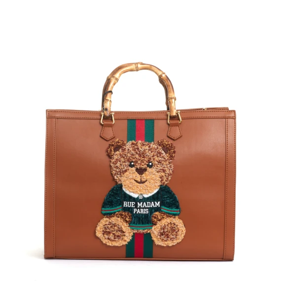 tote bag cuoio grande con Teddy e tracolla