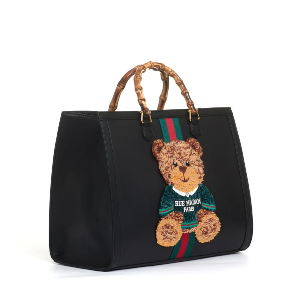 tote bag nera grande con Teddy e tracolla