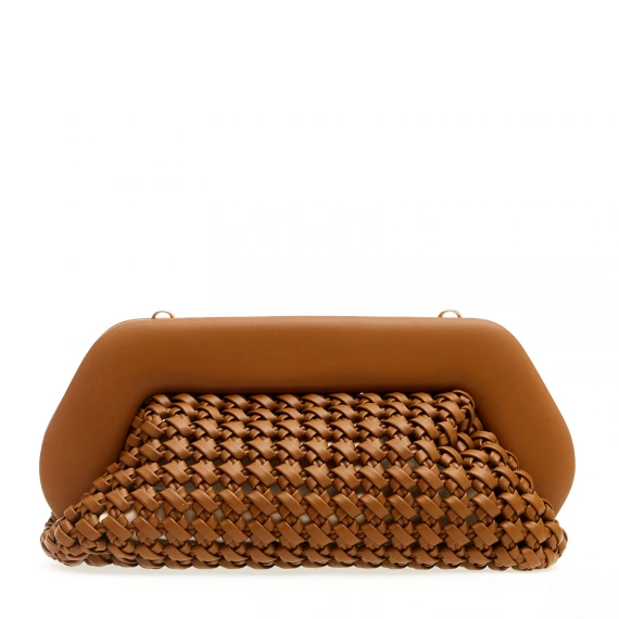 Clutch grande pelle intrecciata cuoio