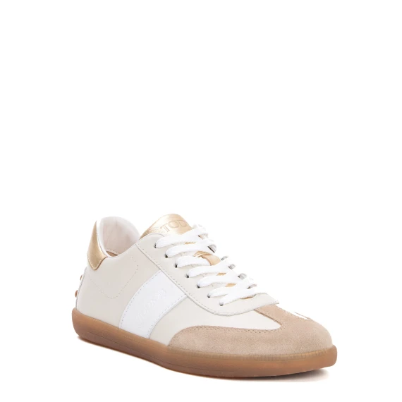 sneakers cassetta pelle panna oro