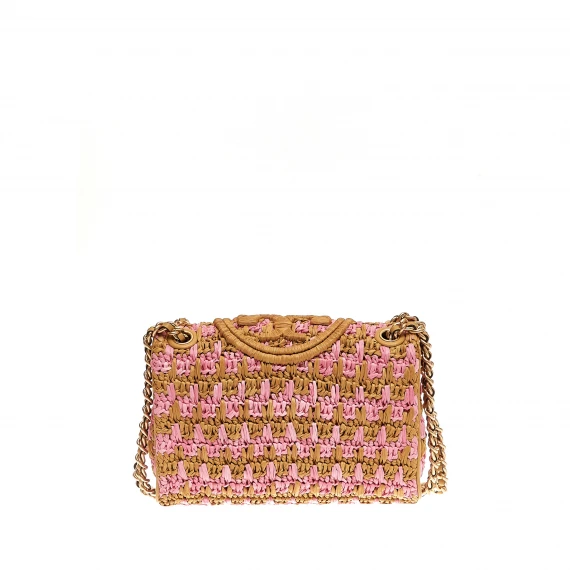 Shoulder bag pink and beige crochet